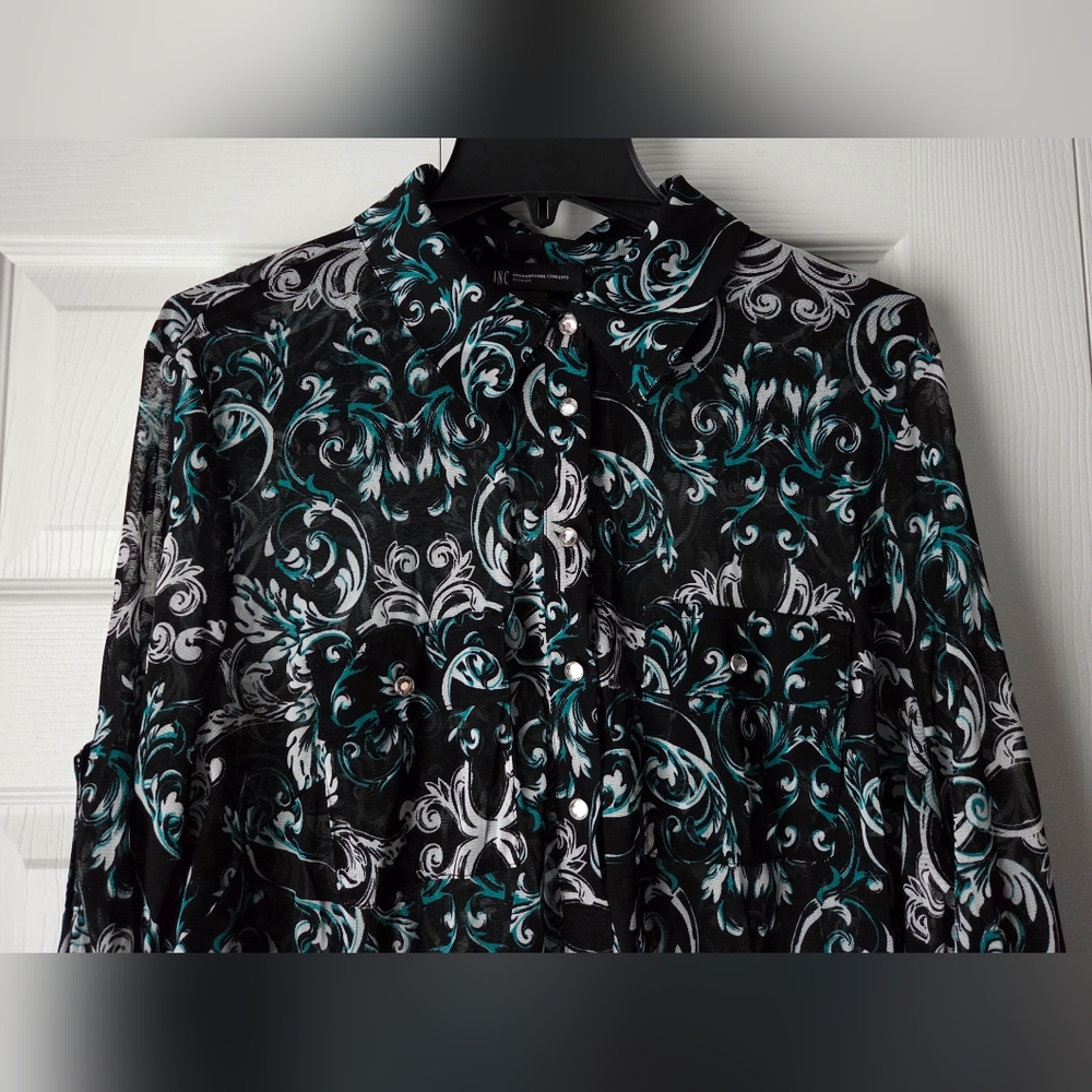 INC International Concepts Sheer Black & Teal Top Size 3X. Excellent Condition. - Picture 3 of 11